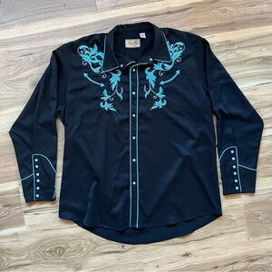 Scully Western Snap Button Up Shirt Embroidered Black XXL
